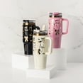 thumbnail image 4 of Thyme & Table 32 fl oz Stainless Steel Luna Tumbler with Handle and Dual Straw Lid, Pink & Gold Bows, 4 of 10