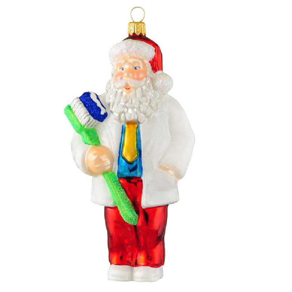 Dentist Santa Claus with Tooth Brush Polish Glass Christmas Tree