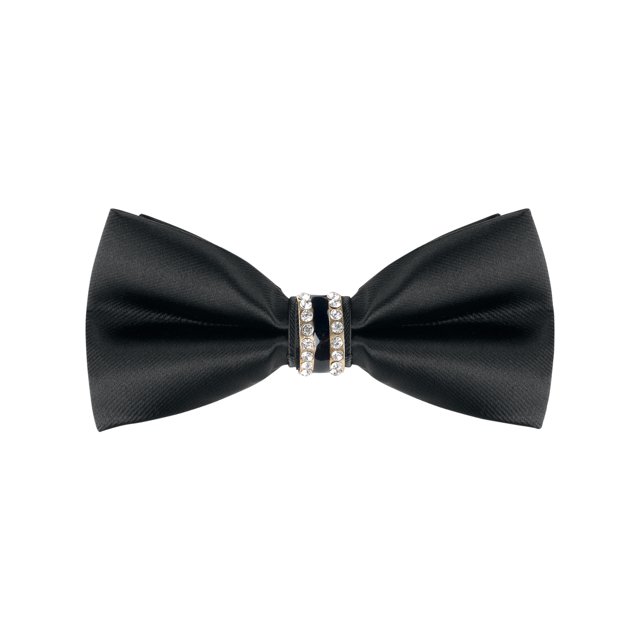 INSPIRAR CHIC Corbata de moño preatado para hombres con decoración de strass, corbatas brillantes para bodas elegantes, negra 2