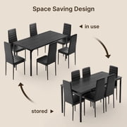 7 Piece Dining Table Set for 6, Kitchen Dining Room Furniture with 6 PU Leather Upholstered Chairs, Suitable for Apartment Small Space, Black