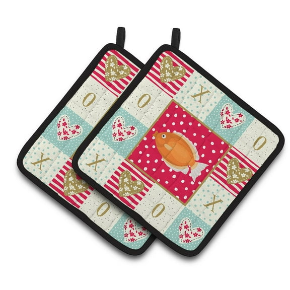 Carolines Treasures CK5488PTHD Kissing Gourami Love Pair of Pot Holders, Red, 7.5HX7.5W, multicolor