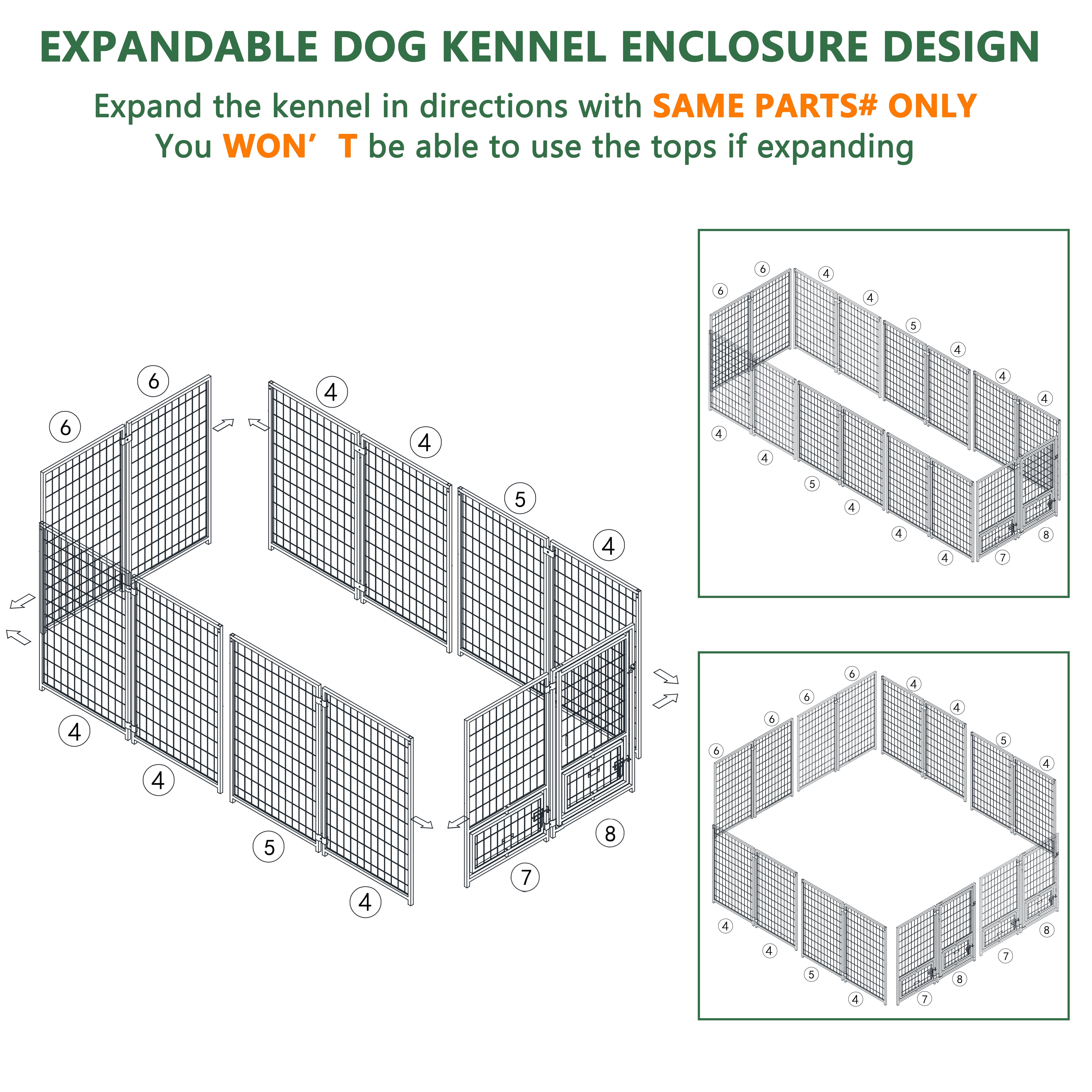 VEIKOUS Metal Dog Kennel, Outdoor Large Metal Dog Crates w/Canopy & Rotate Feeding Doors, 4.5' x 4.5' x 4.8'