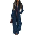 thumbnail image 2 of longantii Women's Jumpsuits Zip Up Wide Leg Pants Romper Casual One Piece Outfits Cargo Jumpsuits Loose Fit Fall Winter Overalls Streetwear with Pockets Blue S, 2 of 7