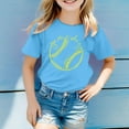 thumbnail image 2 of NINGMENG Hauts et T-Shirts pour Filles, Imprimé Baseball d'Été, Col Rond, Manches Courtes, Décontracté, Bleu, 5-6 Ans, 2 of 4