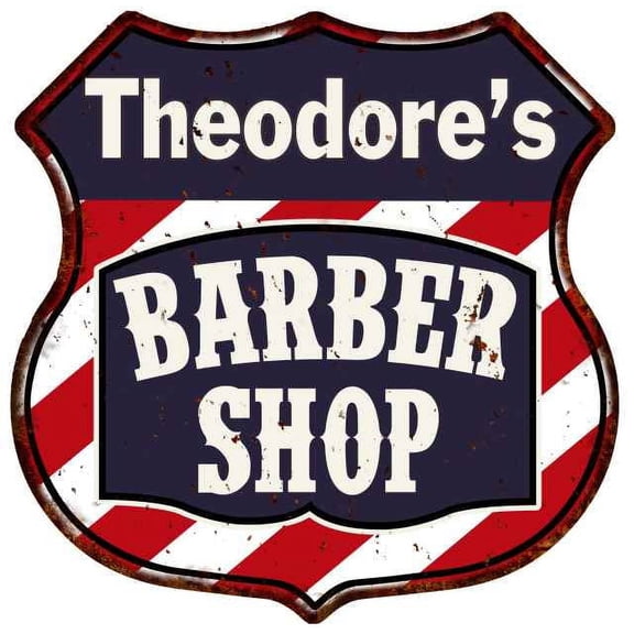 Theodore's Barber Shop Sign Shield Metal Gift Hair Gift 211110020151