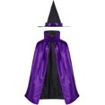 thumbnail image 3 of Capa de bruja para niños con sombrero Capa de vampiro de doble cara unisex Capa de cosplay de Halloween de Navidad (27.5", negro/rojo) 2 piezas JAMW Sencillez, 3 of 5