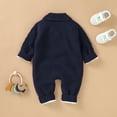 thumbnail image 2 of Winter Baby Romper Solid Knit Newborn Boys Jumpsuit Outfit Long Sleeve Infant Girl Warm Clothing Fashion Turn-up Collar Playsuit, 2 of 5