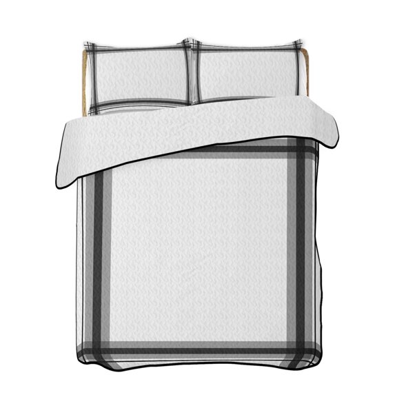 Full Size Quilt Bedding Set, Black Gray Grid Reversible Summer Quilt 3 Pieces, Modern Minimalist Striped Pattern Lightweight Bedspreads Coverlets with 2 Pillow Shams for All Seasons