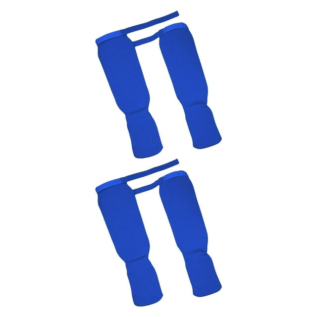 Almencla 2 Pair Men Shin Instep Guards Leg Pads Cloth Protector for Boxing Muay Thai MMA M and S Blue