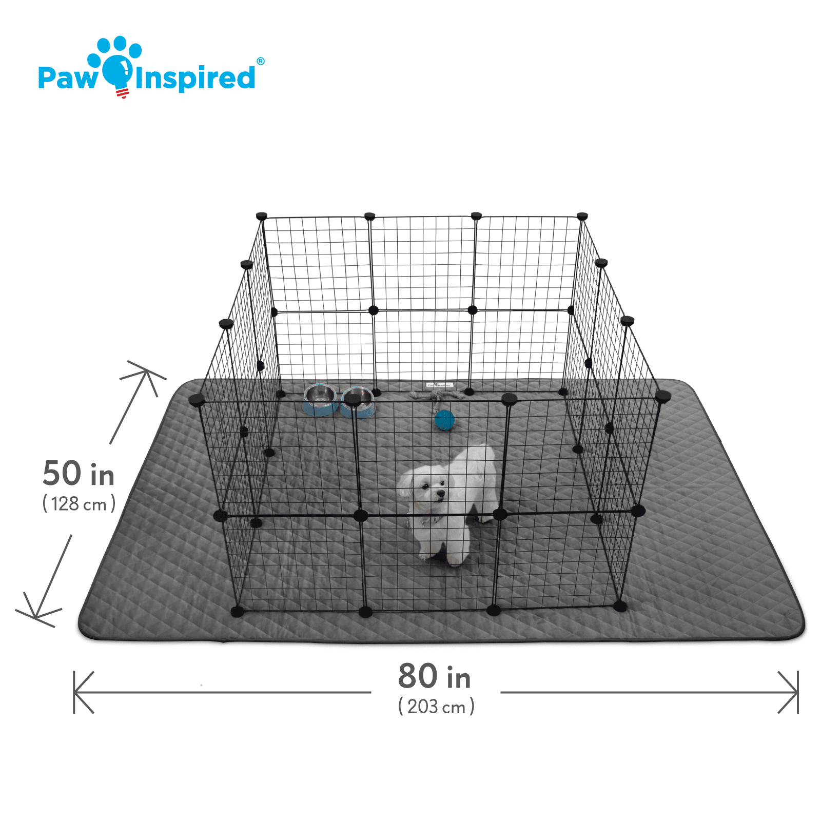 Paw Inspired 80x50” Waterproof Dog Playpen Mat, Pet Kennel Play Pen Pad for Puppy, Rabbit, Guinea Pig, Small Animals | Super Absorbent Fleece Cage Liner with Non-Slip Bottom (Dark Gray)