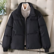 EGNMCR Womens Long Puffer Coat, Long Sleeve Padded Winter Down Coats, Hooded Parka Jacket Women's Loose Casual Standing Collar Thickened Warm Short Bread Jacket Women Coat