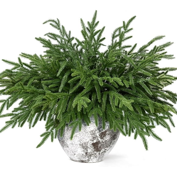 Christmas 12 Pcs Norfolk Pine Stems, 18 Inch Real Touch Artificial Norfolk Pine Branches, Christmas Greenery for DIY Cedar Garland, Indoor & Outdoor Xmas Holiday Home Decor
