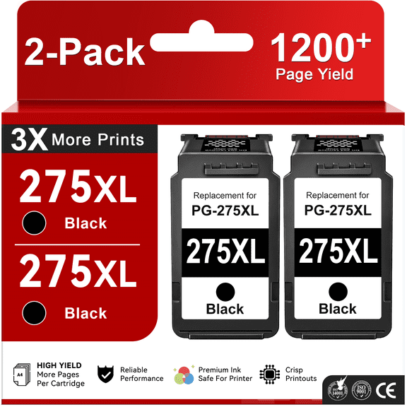 PG 275 Black Ink Cartridge Compatible for Canon 275 Ink for 275 Ink Cartridge for Pixma TS3722 TS3522 TR4722 TS3500 TR4720 (2 Black)