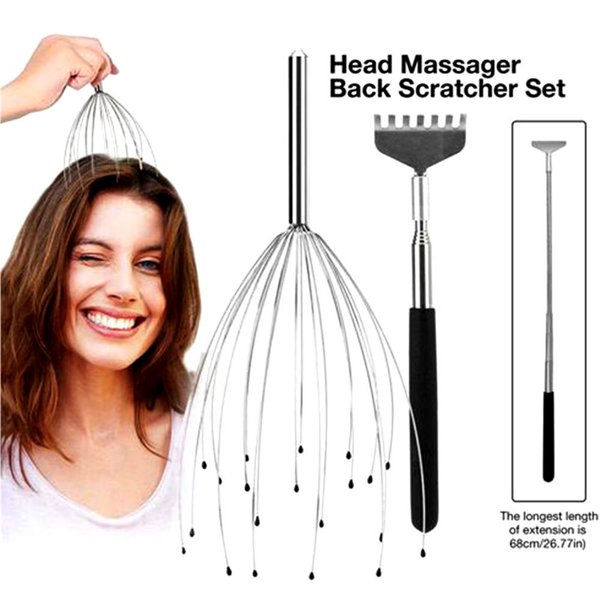 pitrice Back Scratcher and Scalp Head Massager Set Retractable Back