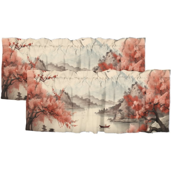 Cherry Blossom Window Curtain Valances Rustic Flowers Full Moon in Wonderland Window Valance for Living Room Bedroom, Kitchen Valance Rod Pocket Window Curtain 54 by 18 in, 2 Panel