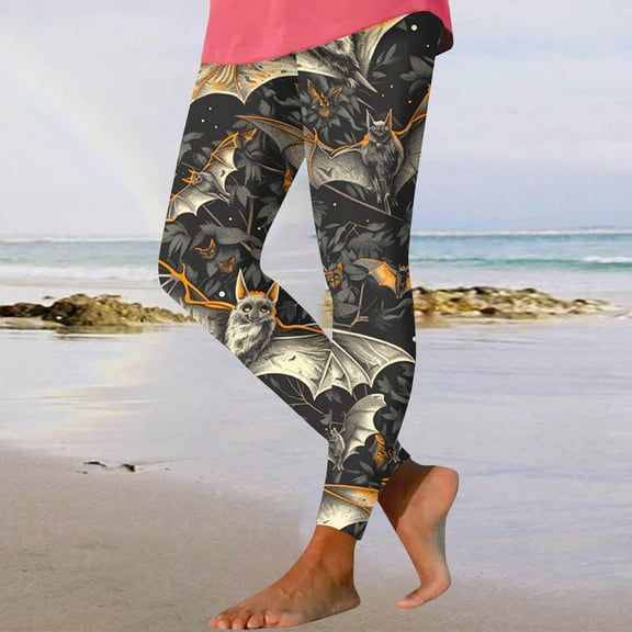 DDAPJ pyju Halloween Bat Leggings for Women Novelty 3D Printed Holiday Party Tights High Waisted Stretch Yoga Running Pants Buttery Soft Ankle Length Leggings Clearance Sales Multicolor#1 XL