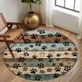 thumbnail image 3 of Dog Paws Printed Round Rugs 7ft, Vintage Teal Brown Wooden Farmhouse Non Slip Washable Rug Runner, Low Pile Indoor Floor Carpet Mat Bathroom Rugs for Living Room, Bedroom, Kids Room, 3 of 9