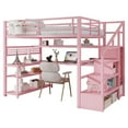 thumbnail image 4 of Mirightone Full Size Loft Bed with Stairs and L-Shaped Desk, Metal Gaming Loft Bed with LED Lights, Charging Station, Pink Loft Bed Frame Full with Storage Shelves, Wardrobe for Teens, Adults, Pink, 4 of 9