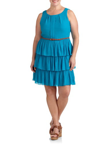 Women's Plus-Size Ruffle Dress with Belt - Walmart.com