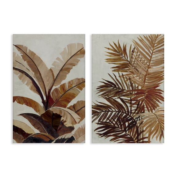 Stupell Industries Brown Tropical Palm Plants Plants & Flowers Painting Wrapped Canvas Art Print Wall Art, 16 x 24, Set of 2