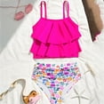 thumbnail image 2 of Ccpelsie Girls Swimsuit Bikini Set 2 Piece Bathing Suits Color Block Criss Cross Swimwear(Hot Pink,7-8 Years), 2 of 5
