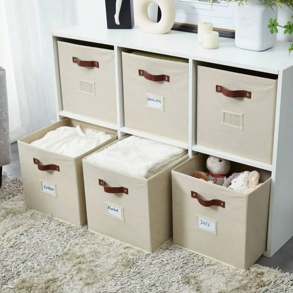 YFLXDMLYYSC Storage Cubes, 13x13x13 Storage Cube Bins with Labels, Fabric Organizer Bins ( Beige)