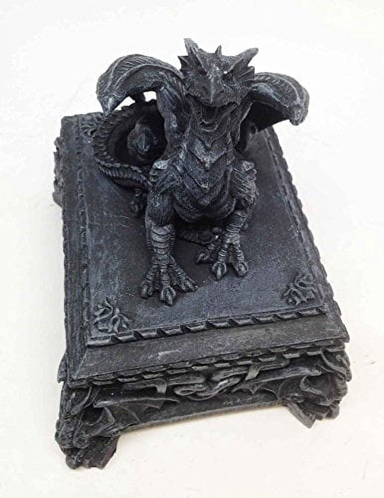 ROARING DRAGON ON TOMBSTONE SCULPTURE JEWELRY BOX DECORATIVE FIGURINE