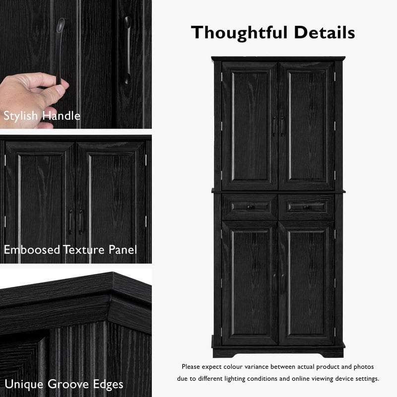 Farmhouse Kitchen Pantry Cabinet with 3 Pull Out Cabinet Organizers, Tall Kitchen Storage Cabinet with 2 Drawers, Freestanding Kitchen Cupboard with 6 Door Shelves