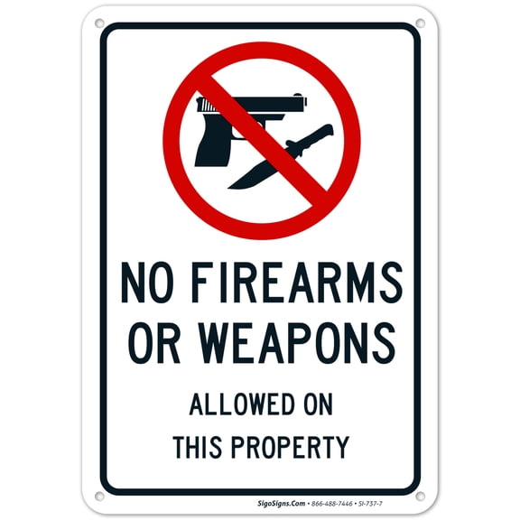 No Firearms Guns Or Weapons Allowed Sign,