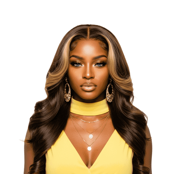Brown Highlight 24' Transparent Luxurious Glueless HD Lace Frontal Body Wave Wig Closure Human Hair