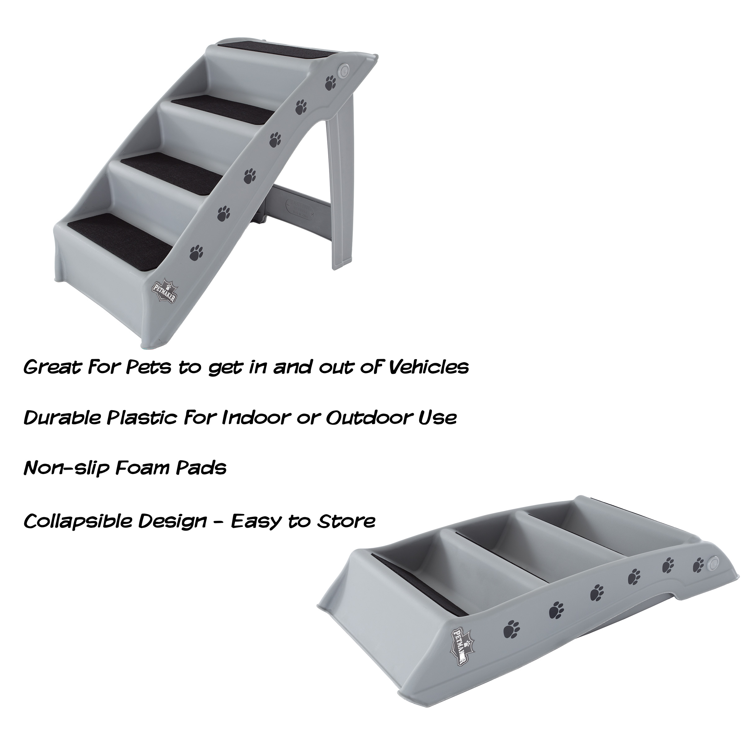 Pet Stairs ? Safe and Durable Indoor or Outdoor Ramp with 4-Step Design ? Cat or Dog Steps for Couch Bed Truck SUV or Car by PETMAKER (Gray) - image 3 of 8