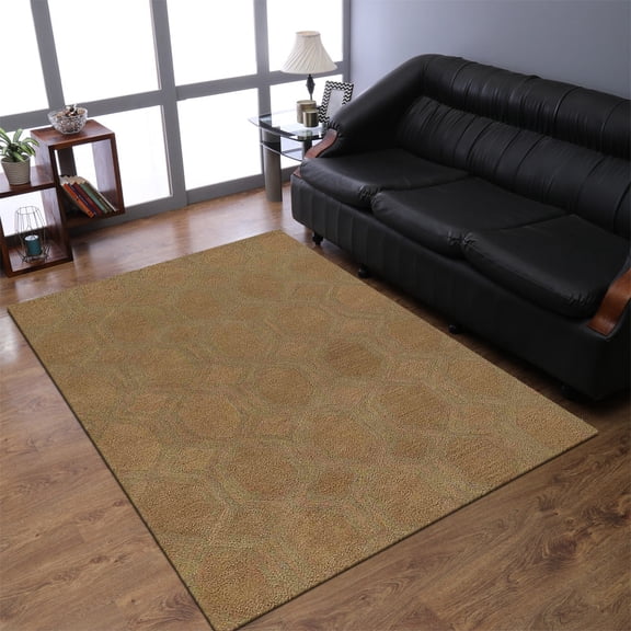 Rugsotic Carpets Hand Tufted Wool Eco-Friendly 5'x8' Rectangle Beige Contemporary Modern High Pile Thick Handmade Anti Skid Indoor Area Rug K01005
