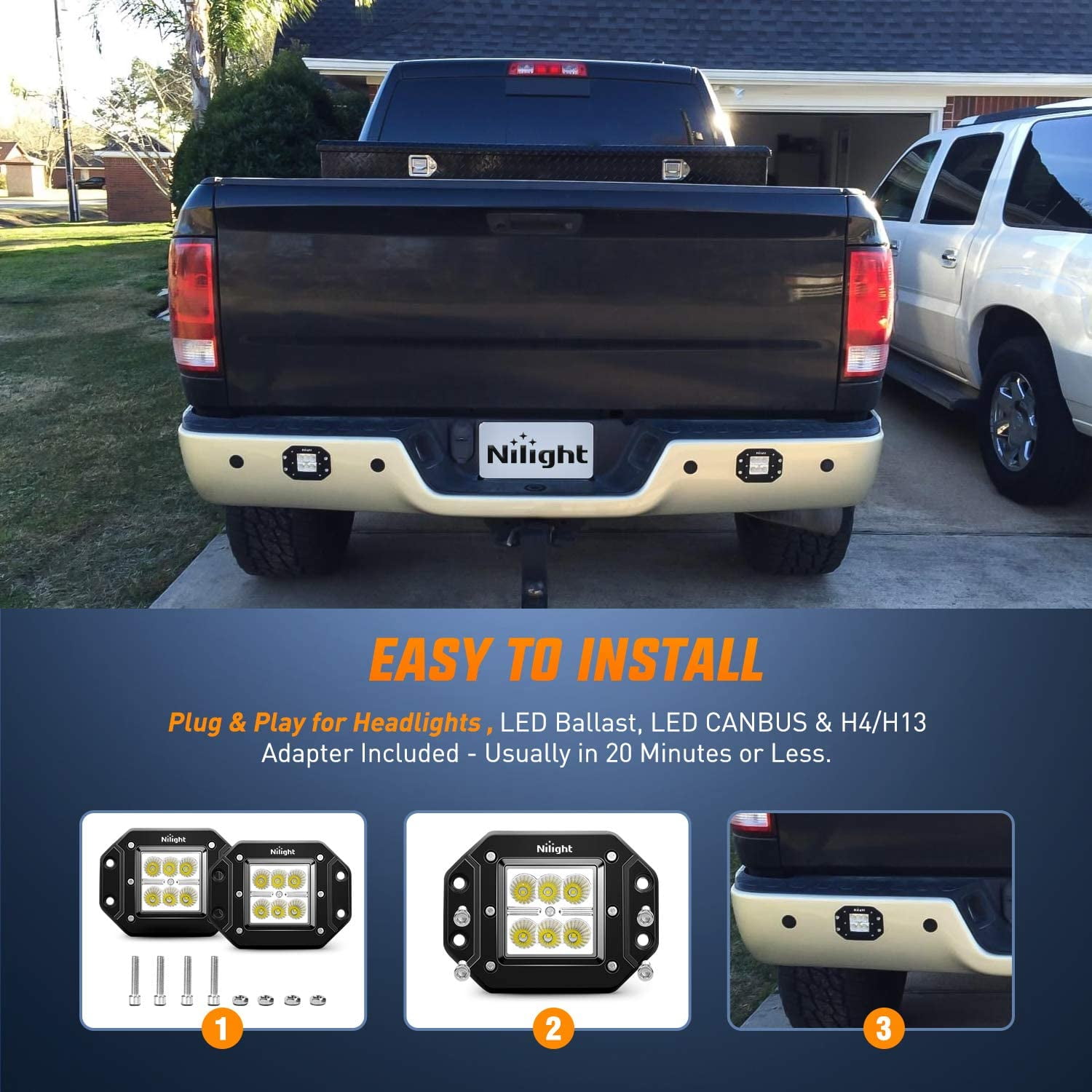 Nilight 2PCS 18W Flood LED Work Light Driving Lights Led Light Bar Off Road Led Lights Flush Mount for Jeep Truck Tacoma Bumper ATV UTV
