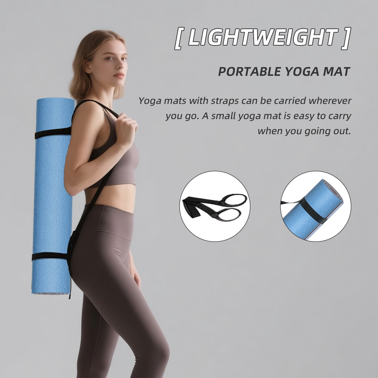 BAIMA TPE Yoga Mat - Tear-Resistant, Lightweight, Non-Slip Double-Sided Exercise Mat with Carry Strap(blue+Pink)