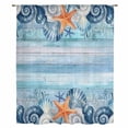 thumbnail image 2 of Summer Ocean Sheer Curtains 54" Long, Coastal Shells Starfish Coral Conch Wooden Blue Light Filering Curtains, Breathable Simi Curtain Privacy Drapes for Kitchen Bathroom Small Window Treatment, 2 of 9