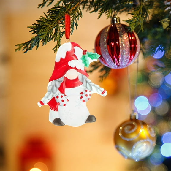 Christmas Resin Pendant Ornaments, Holiday Gnome Figurine With Hanging String, Small Resin Decoration For Christmas Tree, Home Party And Holiday Gifts