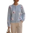 thumbnail image 2 of Women 3D Floral Applique Pearl Button Scalloped Trim Crew Neck Knit Cardigan Light Blue S, 2 of 9