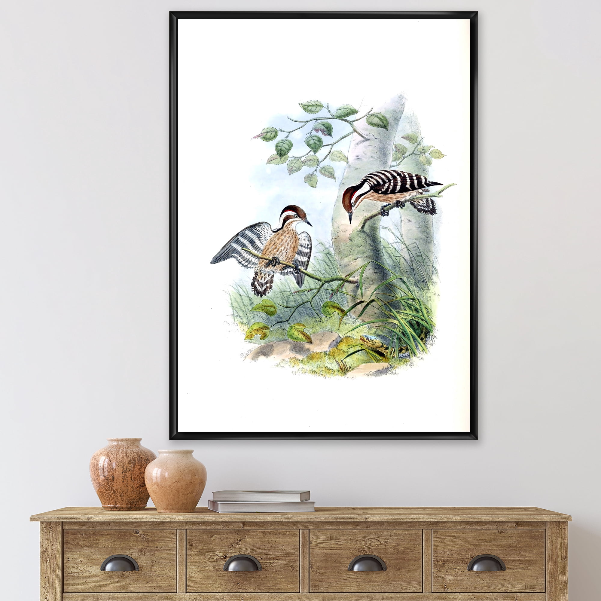 Ancient Birds In The Wild I 12 in x 20 in Framed Painting Canvas Art Print, by Designart