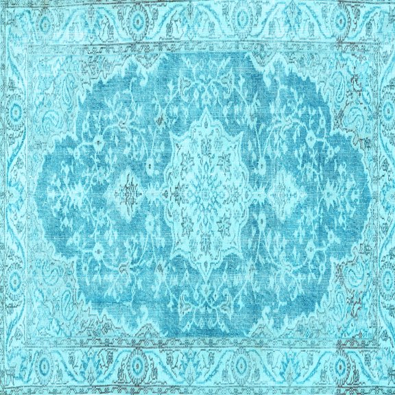 Ahgly Company Indoor Square Medallion Light Blue Traditional Area Rugs, 3' Square