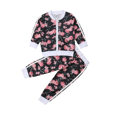 

Gwiyeopda Kids Toddler Girls Tracksuit Floral Sweat Shirt Tops + Pants 2PCS Outfits 2-7Y