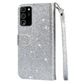 thumbnail image 2 of Galaxy Note 20 Case 2020, Allytech PU Leather Bling Glitter Design Flip Cover with Hand Strap Zipper Pocket Cards Slots Scratch Resistant Wallet Case Cover for Samsung Galaxy Note 20, Silver, 2 of 4