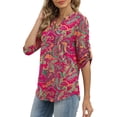 thumbnail image 5 of WIHOLL Women Blouses V Neck T Shirts 3/4 Length Sleeve Cuff Tab Buttons Tunic Tops for Business Casual Outfits, 5 of 11