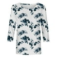 thumbnail image 4 of Women Summer Tops Womens Dressy Tops 3/ 4 Length Sleeve Summer Crew Neck Tshirts Flower Printing Loose Casual Blouses Fashion Flannels Women Boyfriend Style Womens Athletic Shirts Long Black M, 4 of 5