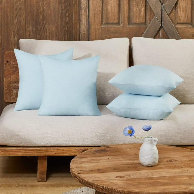 Deconovo Fundas de cojines decorativas - Juego of 4 Soft Linen Cushion Covers, Machine Washable Pillowcases for Sofa, Light Blue, 16x16 Inch