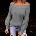 thumbnail image 3 of IROINNID Reduced Womens Sweater Off-The-Shoulder Pullover Sweater Solid Color Casual Short Length Long Sleeve Shirt Sweater Tops, 3 of 4
