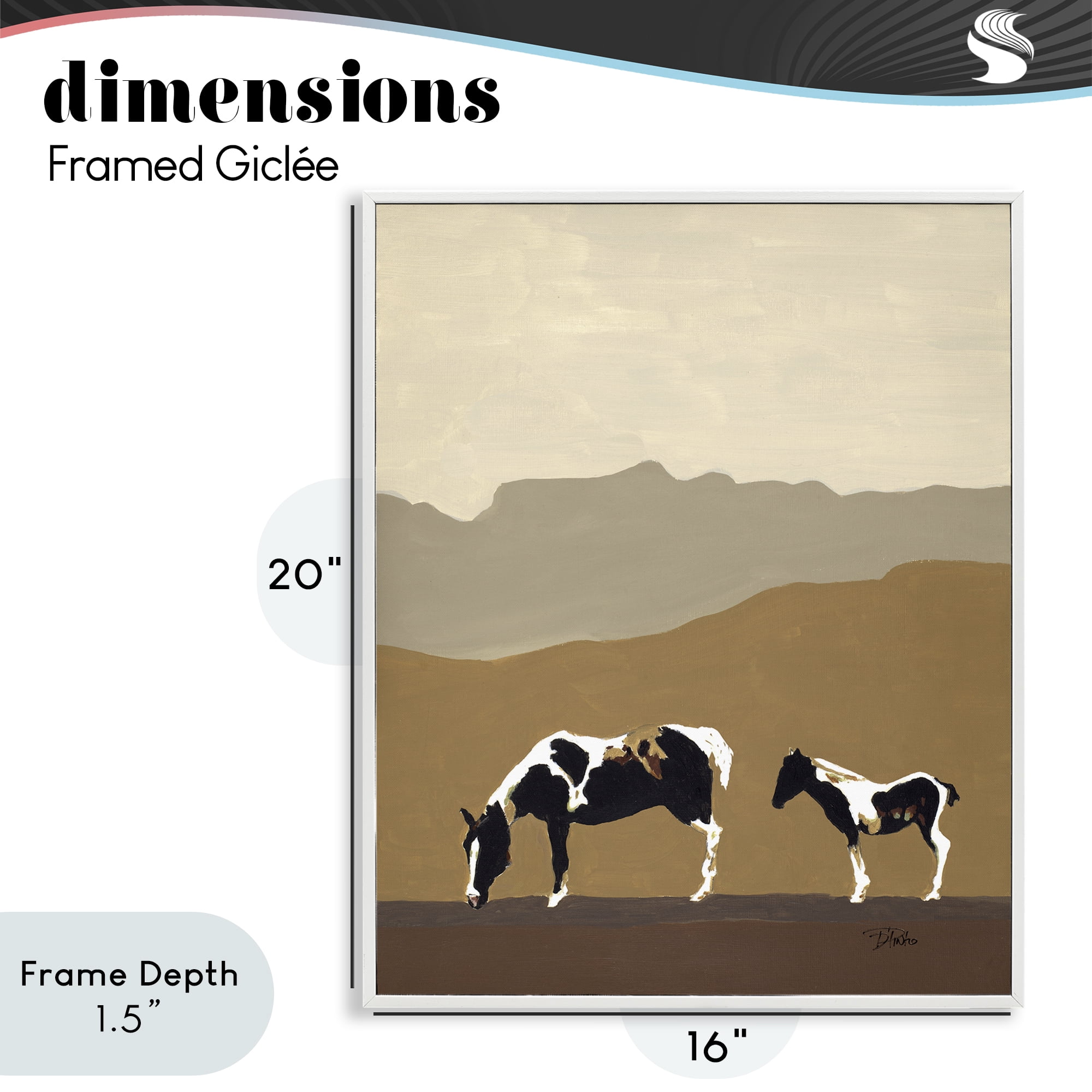 Stupell Industries Modern Mountains Horses White Framed Giclee Art, design by Patricia Pinto