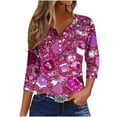 thumbnail image 2 of Feancey Lighten Deals of The Day V Neck Tops for Women 3/4 Sleeve Trendy Sequin Print Henley Blouse Dressy Casual Button Up T Shirts Sparkly Spring Tunic Top Hot Pink M, 2 of 5