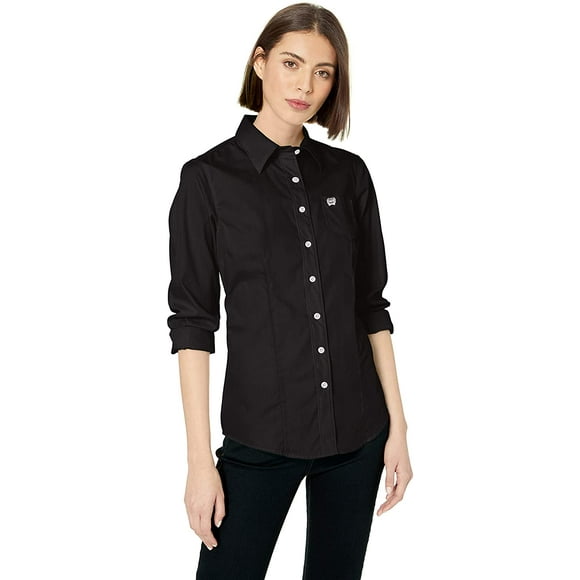 Cinch Women's Solid Long Sleeve Shirt, Black, XS