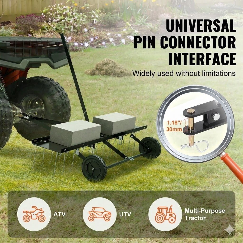 Tow Behind Dethatcher, 48-inch Tow Dethatcher with 24 Spring Steel Tines, Lawn Dethatcher Rake for ATV or Mower, Tow Behind Lawn Rake with Lift Handle for Garden Farm Grass