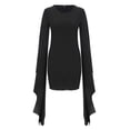 thumbnail image 3 of Womens Gothic Batwing Sleeve Mini Dress Bodycon Witch Vampire Dress Long Flared Sleeve Halloween Cosplay Dresses Black Gothic Party Outfit, 3 of 4
